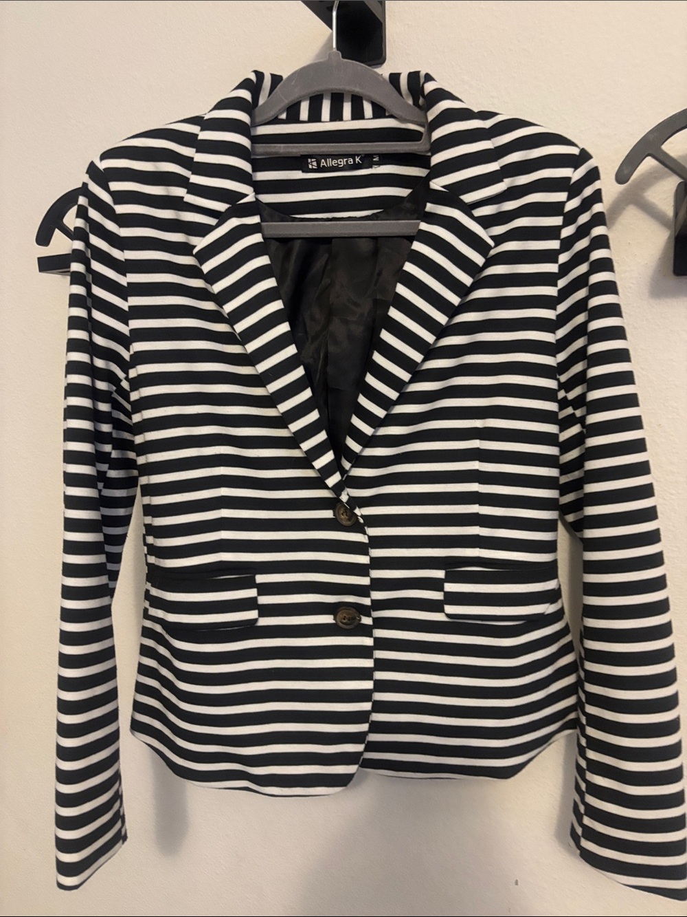 Allegra K Black and White Striped Tailored Blazer